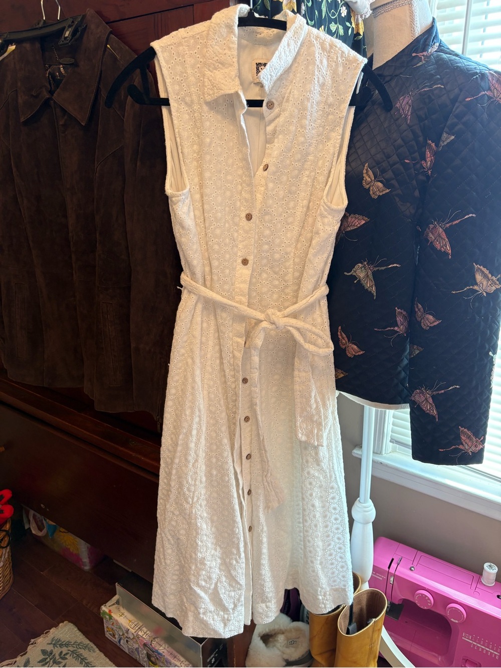 White Eyelet Cotton Sleeveless Dress